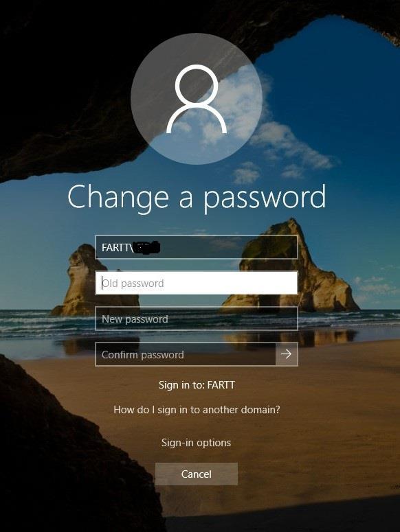 Skjermbilde med bytte av passord på Windows